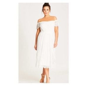 CITY Chic ivory white vine detail lace womens midi dress plus size M 18 new!!